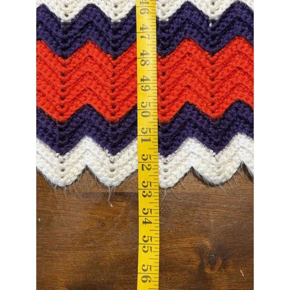 Handmade Crochet Throw Blanket 36.5x53 Orange Purple White Chevron Clemson Color